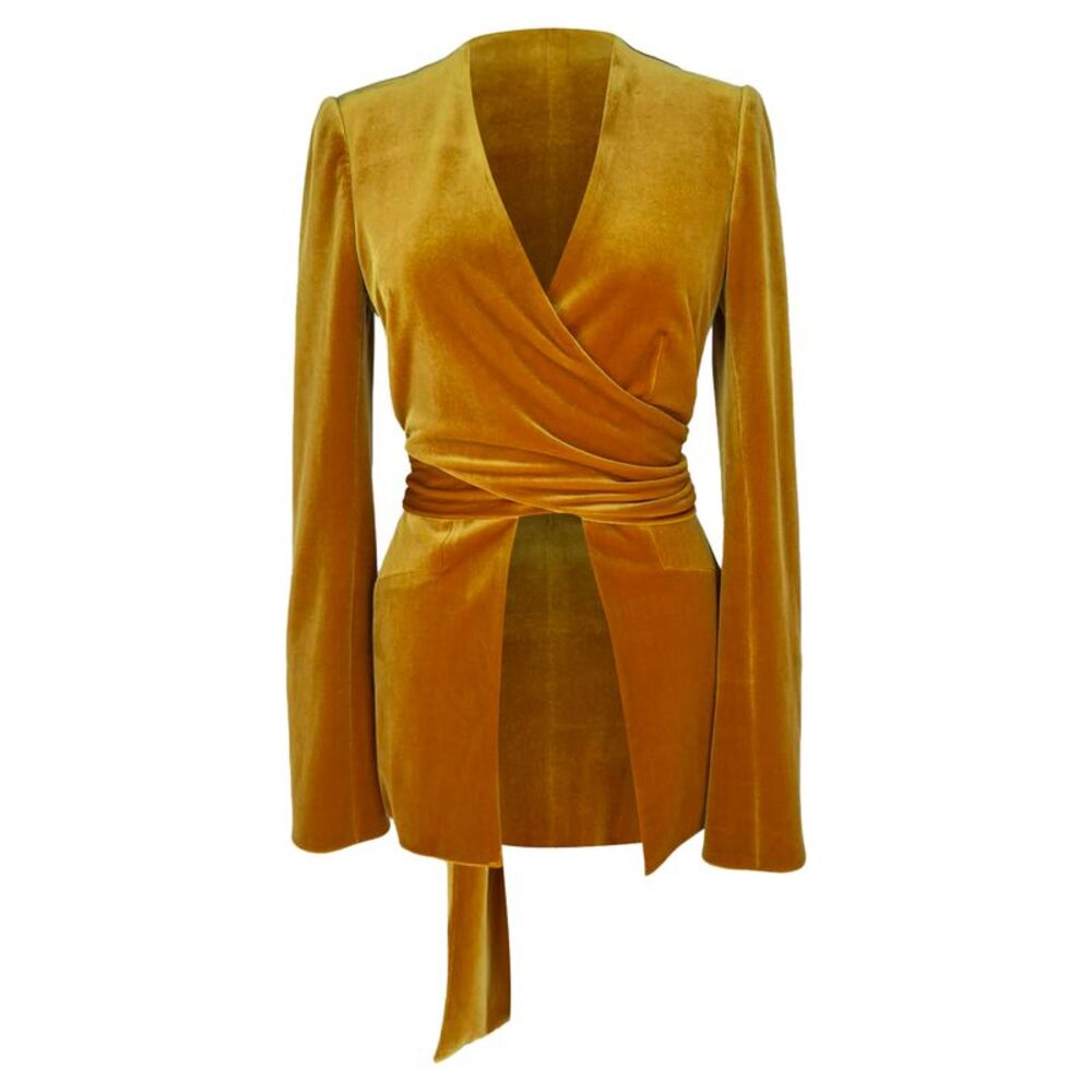Galvan London Winter Sun Wrap Blazer in Mustard Velvet
